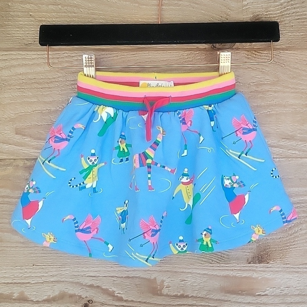 Mini Boden Blue Winter Skating and Skiing Print Skirt Size 2/3 Youth NWT
